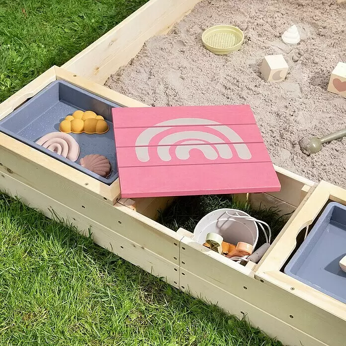 Muddy Buddy Sandkasten Beach Rebel - L x B x H: 135 x 125 x 20 cm, Holz, Rosa/Natur - Stimmungsaufnahme