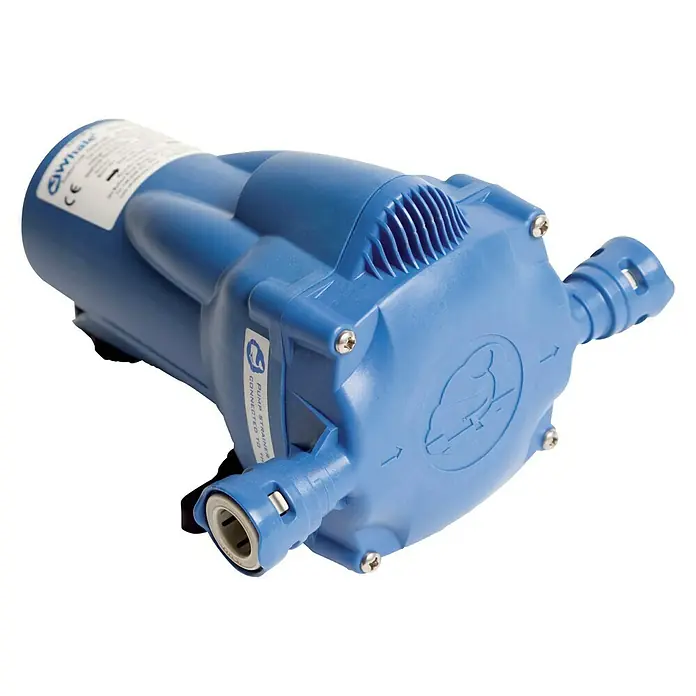 Whale Druckwasserpumpe - Max. Fördermenge: 12 l/min, Druck: 3 bar, 12 V - Die blaue Whale Pumpe ist für den Einsatz in Booten und Wohnmobilen konzipiert. Sie ist selbstansaugend und kann sowohl für Frisch- als auch für Abwasser verwendet werden.