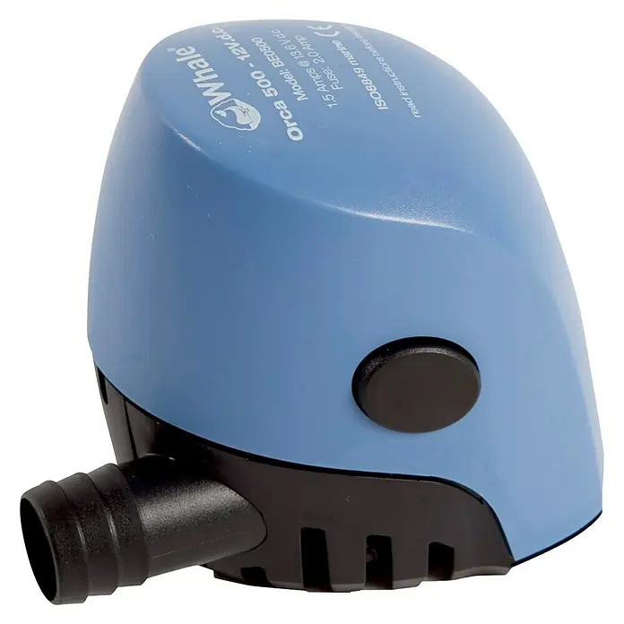 Whale Bilgepumpe Orca 500 - Max. Fördermenge: 32 l/min, Geeignet für Anschlussleitung: 19 mm, 12 V - Die Whale Orca 500 Tauchpumpe ist ideal für kleine Boote. Sie pumpt bis zu 19 Liter pro Minute und ist einfach zu installieren.