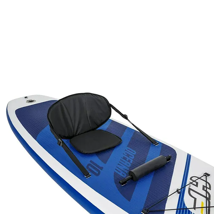 Bestway Juego de paddle surf Oceana - L x An x Al: 305 x 84 x 12 cm, Carga útil: 120 kg, Hinchable - Primer plano de una tabla de paddle surf inflable con un asiento cómodo para mayor confort en el agua.