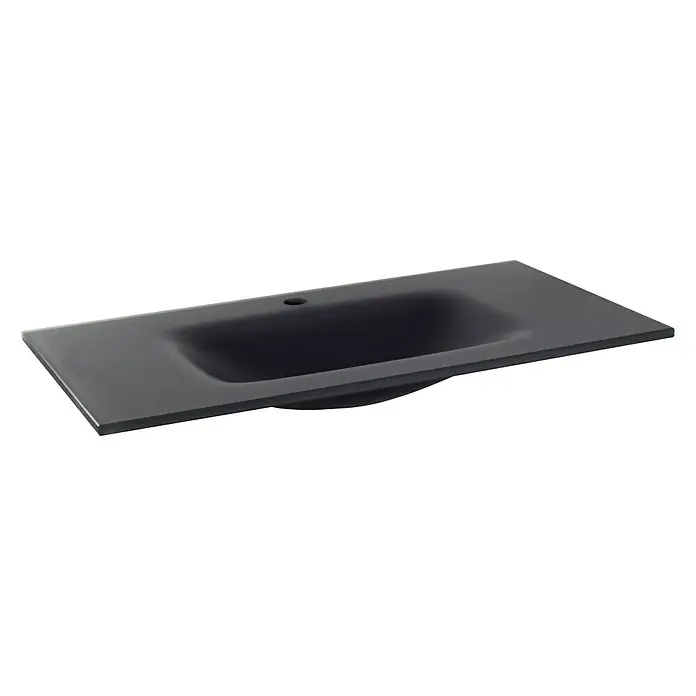 Lavabo Cristal - 71 x 46 cm, Orificios para grifo: Medio, Sin desbordamiento, Pizarra - Elegante lavabo de baño oscuro para un toque moderno. El acabado oscuro del mueble acentúa su diseño para cada baño.
