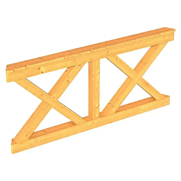 Skan Holz Brüstungsgeländer AndreaskreuzPassend für: Skan Holz Pavillon Colmar 3, Natur - Holz-Dachträger mit stabilen Balken und diagonalen Verstrebungen für eine robuste Dachkonstruktion. Ideal für den Bau von Wohnhäusern und Nebengebäuden.