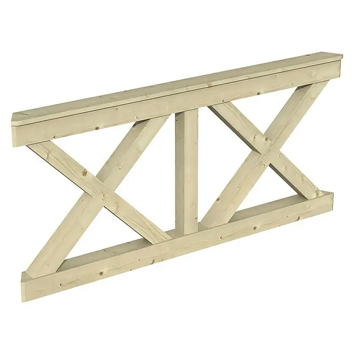 Skan Holz Brüstungsgeländer AndreaskreuzPassend für: Skan Holz Pavillon Nancy 3, Natur - Holzkonstruktion mit X-förmigen Verstrebungen. Die helle Holzstruktur ist ein dekoratives und robustes Element für Innenräume.