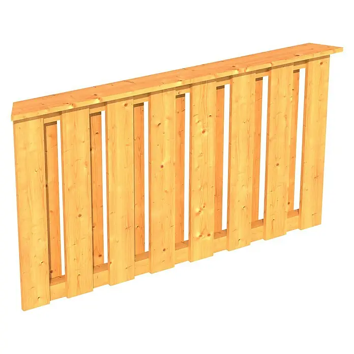 SKAN HOLZ Brüstungsgeländer - Passend für: Skan Holz Pavillon Colmar 2, Natur - Ansicht eines Holzpalettenzauns mit Latten und einer oberen Abdeckung, ideal für Gärten oder Terrassen.