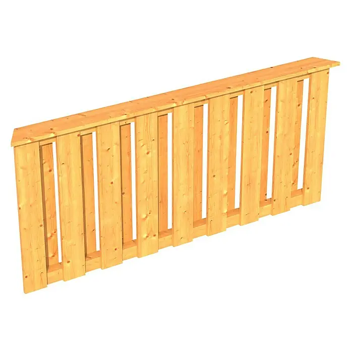 SKAN HOLZ Brüstungsgeländer - Passend für: Skan Holz Pavillon Colmar 3, Natur - Detailaufnahme eines Holzzauns mit Latten und Querstreben, ideal für Gartenbegrenzungen und rustikale Designs mit natürlicher Holzmaserung.
