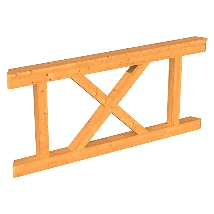 SKAN HOLZ Brüstungsgeländer Andreaskreuz - Passend für: Skan Holz Pavillon Lyon 2, Natur - Bild eines Holzrahmens mit X-förmigen Verstrebungen, ideal für rustikale Bauprojekte und Möbeldesign.