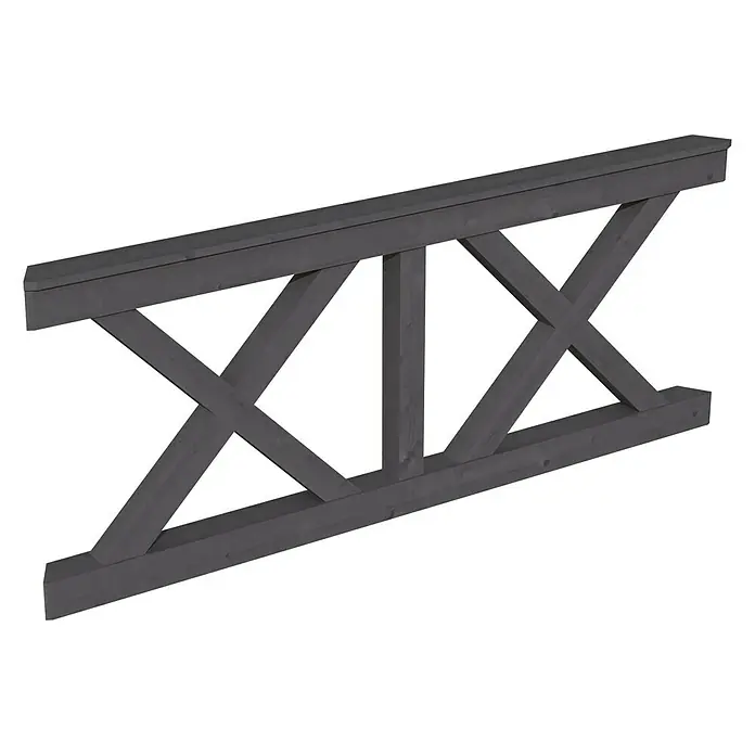 Skan Holz Brüstungsgeländer AndreaskreuzPassend für: Skan Holz Pavillon Nice 4, Schiefergrau - Graue Holzkonstruktion mit X-förmigen Verstrebungen. Ideal für rustikale Designs und als dekoratives Element.