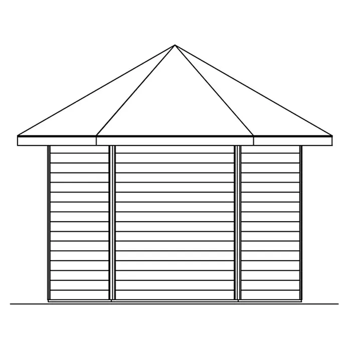 SKAN HOLZ Gartenpavillon Almelo - Holz, Schwedenrot - Darstellung eines Pavillons mit sechseckigem Dach und horizontaler Holzverkleidung, ideal für Gärten.