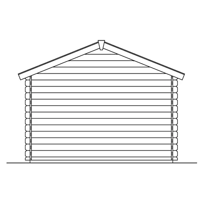 SKAN HOLZ Gartenhaus Como 3 - Außenmaß inkl. Dachüberstand (B x T): 340 x 400 cm, Holz, Natur - Ansicht eines Blockhauses mit horizontalen Holzbalken und einem Giebeldach. Ideal für Architekten und Bauherren.
