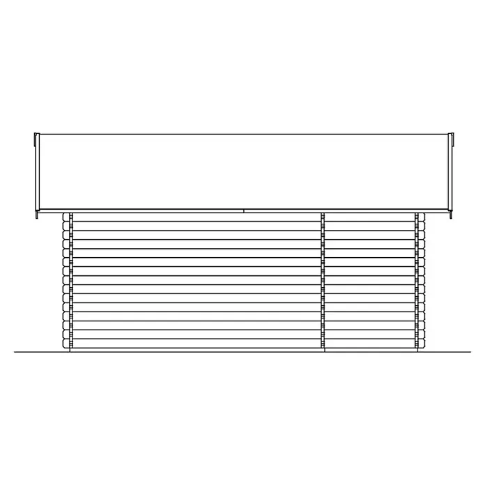 SKAN HOLZ Gartenhaus Esbjerg 1 - Außenmaß inkl. Dachüberstand (B x T): 480 x 620 cm, Holz, Natur - Illustration von geschlossenen Holzjalousien unter einer Abdeckung, die klassische Fensterdekoration und Lichtschutz vereinen.