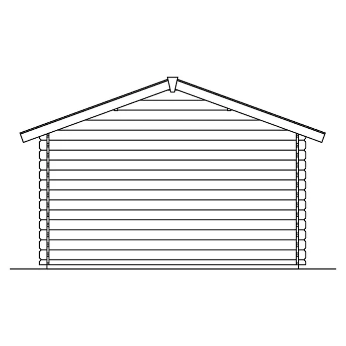 SKAN HOLZ Gartenhaus Malaga 1 - Außenmaß inkl. Dachüberstand (B x T): 380 x 400 cm, Holz, Natur - Illustration einer Holzhütte mit Giebeldach und waagerechter Blockbauweise, die rustikale Bauweise und natürliche Materialien hervorhebt.