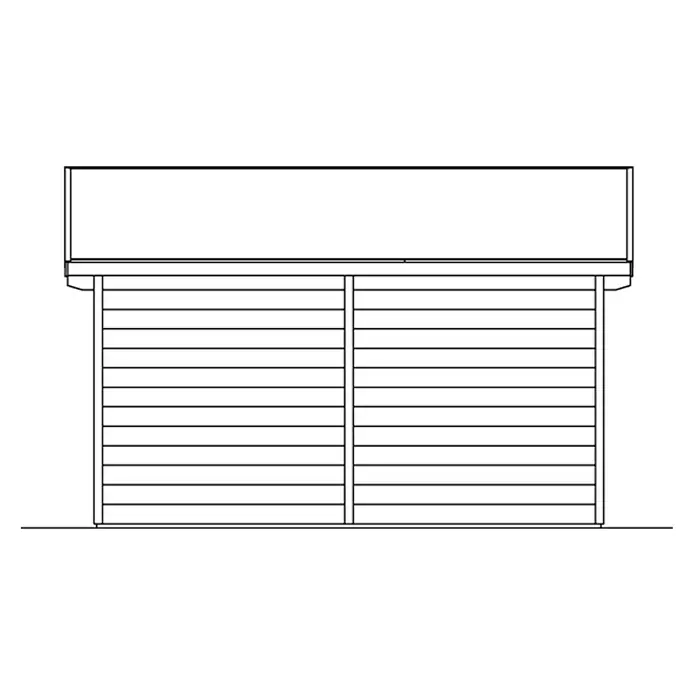 Gartenhaus Ostende - Außenmaß inkl. Dachüberstand (B x T): 390 x 310 cm, Holz, Schwedenrot - Produktabbildung eines Gartenschranks mit Lamellenoptik und einem oberen Aufbewahrungskasten, ideal für Gartenwerkzeuge und Zubehör.