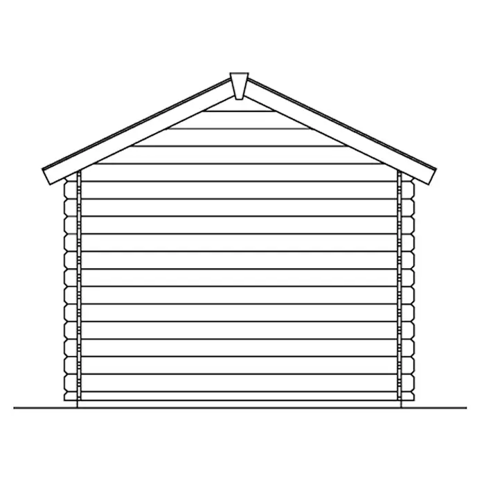 SKAN HOLZ Gartenhaus Porto 2 - Außenmaß inkl. Dachüberstand (B x T): 280 x 305 cm, Holz, Natur - Bild einer skizzenhaften Blockhütte mit Giebeldach, das die rustikale Bauweise und das schlichte Design des Holzhauses hervorhebt.