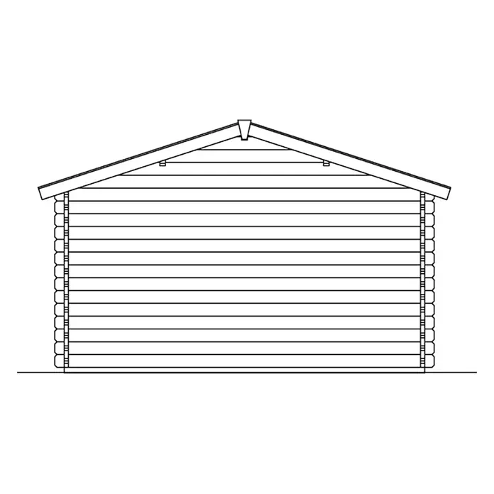 SKAN HOLZ Gartenhaus Stavanger 1 - Außenmaß inkl. Dachüberstand (B x T): 420 x 400 cm, Holz, Natur - Ansicht eines Blockhauses mit horizontalen Holzscheiten und Satteldach. Ideal für rustikale Designs und Baupläne.