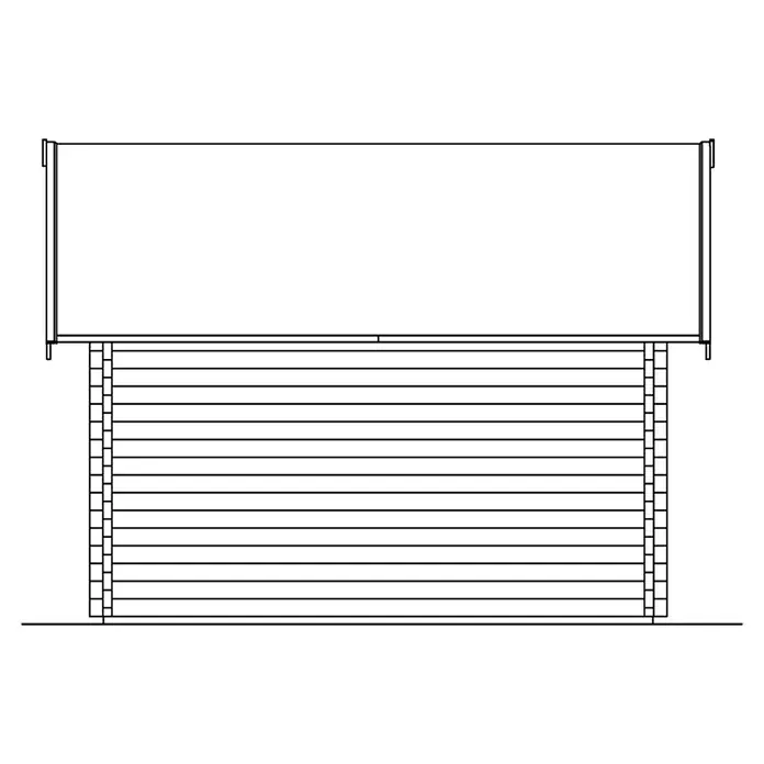 SKAN HOLZ Gartenhaus Toronto 1 - Außenmaß inkl. Dachüberstand (B x T): 500 x 500 cm, Holz, Natur, 17,64 m², 1 Lage Dachschalung - Frontansicht eines Blockhauses mit horizontaler Holzverkleidung und einem rechteckigen Dachüberstand.