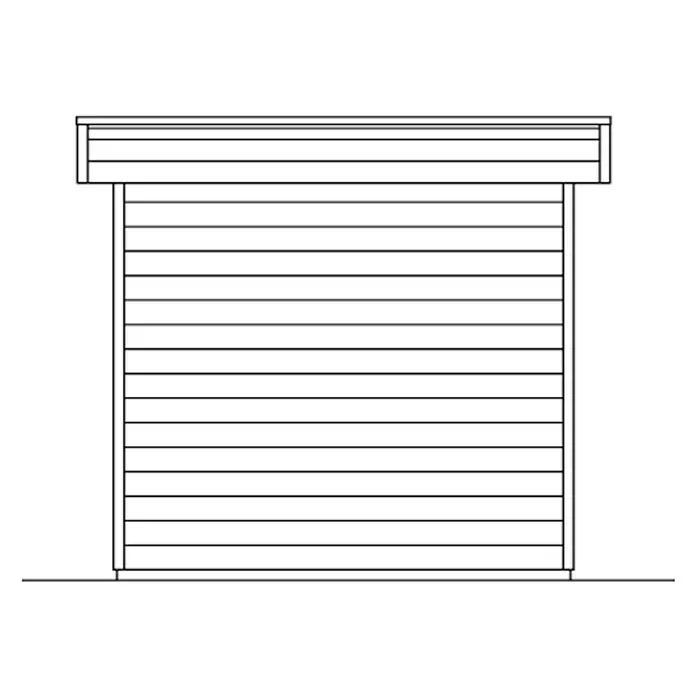 SKAN HOLZ Gartenhaus Venlo 1 - Außenmaß inkl. Dachüberstand (B x T): 290 x 290 cm, Holz, Natur - Darstellung eines Rolltors in Schwarz-Weiß, ideal für Illustrationen oder technische Zeichnungen im Bauwesen.