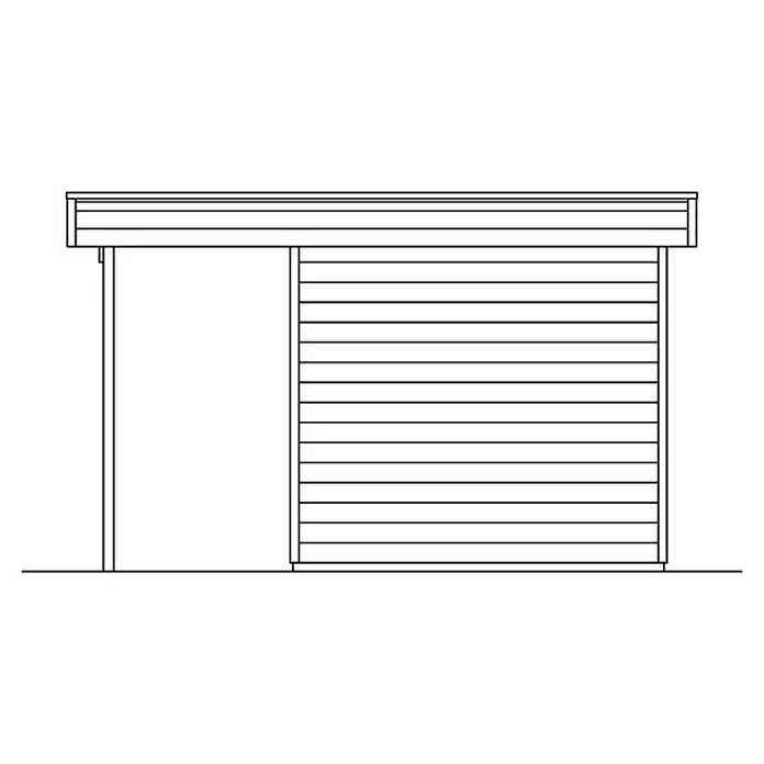 SKAN HOLZ Gartenhaus Venlo 2 - Außenmaß inkl. Dachüberstand (B x T): 420 x 290 cm, Holz, Natur - Bild eines Gartenhauses mit horizontaler Holzverkleidung und überdachtem Eingangsbereich.
