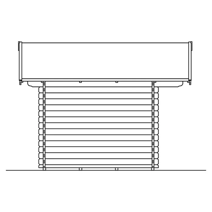 SKAN HOLZ Gartenhaus Arosa 1 - Außenmaß inkl. Dachüberstand (B x T): 400 x 380 cm, Holz, Natur - Abbildung eines Blockhauses mit rechteckigem Aufbau, das traditionelle Bauweise und moderne Elemente vereint.