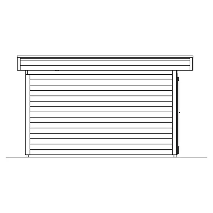 SKAN HOLZ Gartenhaus Basel 2 - Außenmaß inkl. Dachüberstand (B x T): 460 x 440 cm, Holz, Natur - Abbildung eines Holzschuppens mit horizontaler Verkleidung und flachem Dach. Ideal für die Gartenlagerung.