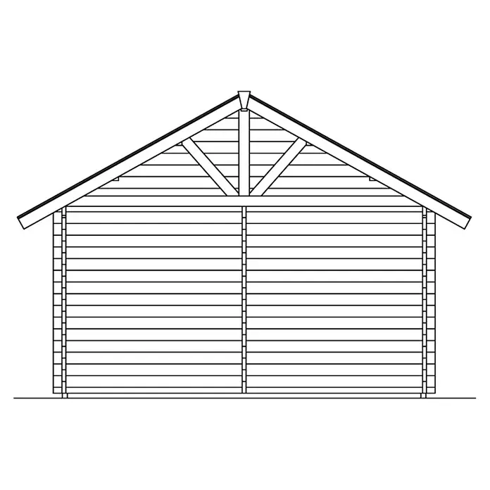 SKAN HOLZ Gartenhaus Bern 2 - Außenmaß inkl. Dachüberstand (B x T): 500 x 640 cm, Holz, Natur, Dachschalung & Dachlattung - Schemazeichnung einer Blockhütte mit Giebeldach und horizontaler Holzverkleidung. Detailreiche Darstellung der Bauweise mit klarer Linienführung.
