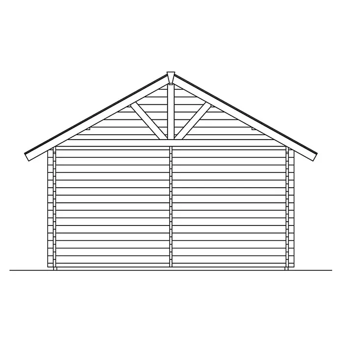 SKAN HOLZ Gartenhaus Bern 4 - Außenmaß inkl. Dachüberstand (B x T): 500 x 740 cm, Holz, Natur, 27,72 m² - Skizze eines Holzhauses mit Giebeldach und horizontaler Holzverkleidung, ideal für Garten oder als zusätzlicher Wohnraum.