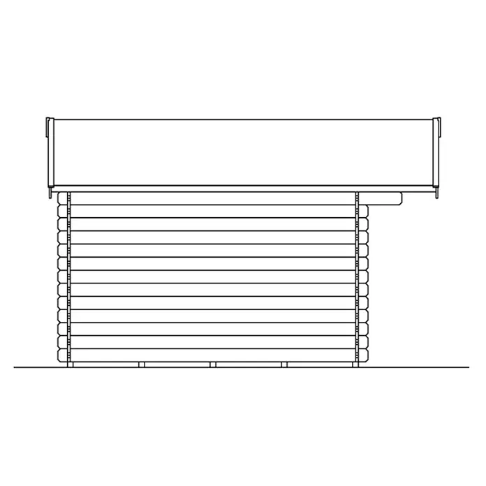 SKAN HOLZ Gartenhaus Como 3 - Außenmaß inkl. Dachüberstand (B x T): 340 x 400 cm, Holz, Natur - Detaillierte Zeichnung eines Blockhauses mit präzisen Linien, die die Struktur und Konstruktion hervorheben.