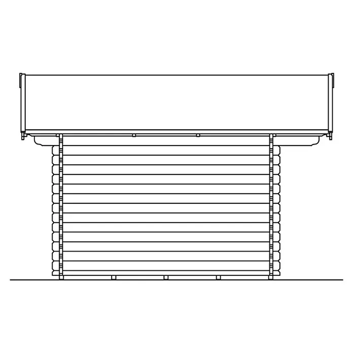 SKAN HOLZ Gartenhaus Davos 1 - Außenmaß inkl. Dachüberstand (B x T): 480 x 430 cm, Holz, Natur - Abbildung eines Blockhauses mit rechteckigem Dach, das die traditionelle Bauweise und rustikale Ästhetik hervorhebt.