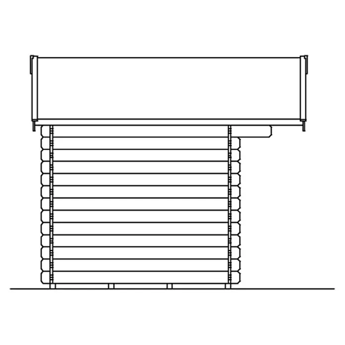 SKAN HOLZ Gartenhaus Faro 1 - Außenmaß inkl. Dachüberstand (B x T): 340 x 300 cm, Holz, Natur - Bild eines Blockhauses mit präzisen Linien, das die robuste Bauweise und die klare Struktur des Gebäudes hervorhebt.