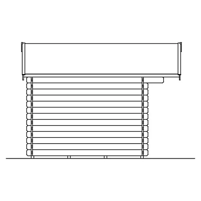 SKAN HOLZ Gartenhaus Faro 2 - Außenmaß inkl. Dachüberstand (B x T): 340 x 350 cm, Holz, Natur - Abbildung eines Blockhauses mit einem markanten, überhängenden Dach, das traditionelle Handwerkskunst und Architektur vereint.
