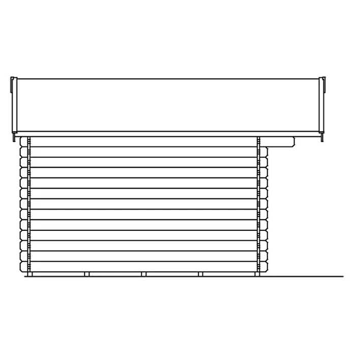 SKAN HOLZ Gartenhaus Faro 3 - Außenmaß inkl. Dachüberstand (B x T): 340 x 400 cm, Holz, Natur - Abbildung eines Blockhauses mit Satteldach, das die Bauweise und die traditionelle Holzkonstruktion hervorhebt.