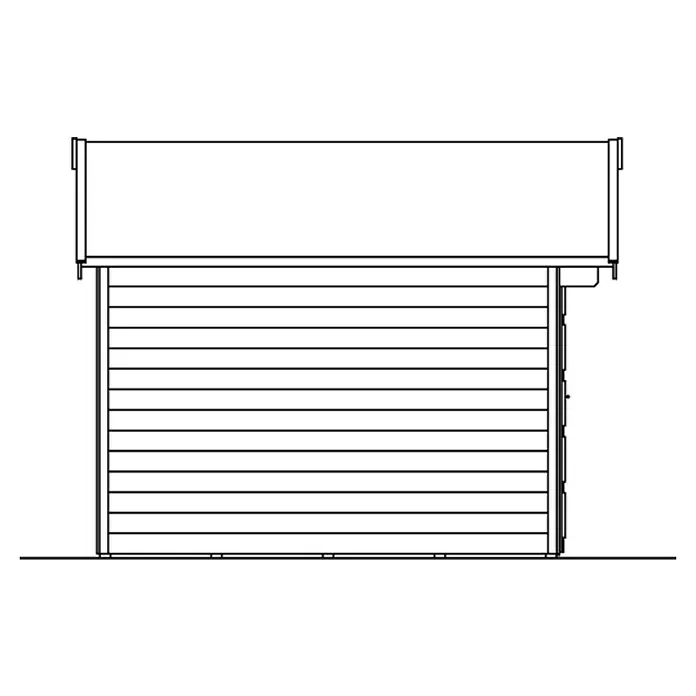 SKAN HOLZ Gartenhaus Hengelo - Außenmaß inkl. Dachüberstand (B x T): 280 x 355 cm, Holz, Schiefergrau - Illustration eines Gartenhauses mit horizontaler Holzverkleidung und rechteckigem Dachaufbau, dargestellt in einer technischen Zeichnung.