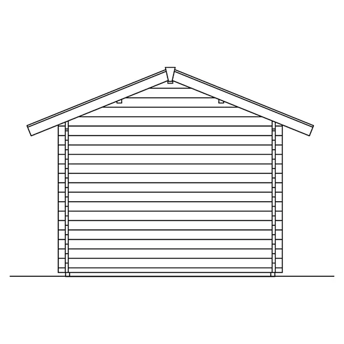 SKAN HOLZ Gartenhaus Lausanne - Außenmaß inkl. Dachüberstand (B x T): 530 x 380 cm, Holz, Natur, Grundfläche: 13,5 m² - Illustration einer Holzhütte mit Satteldach und horizontaler Holzverkleidung, ideal für Baupläne oder Gartenprojekte.