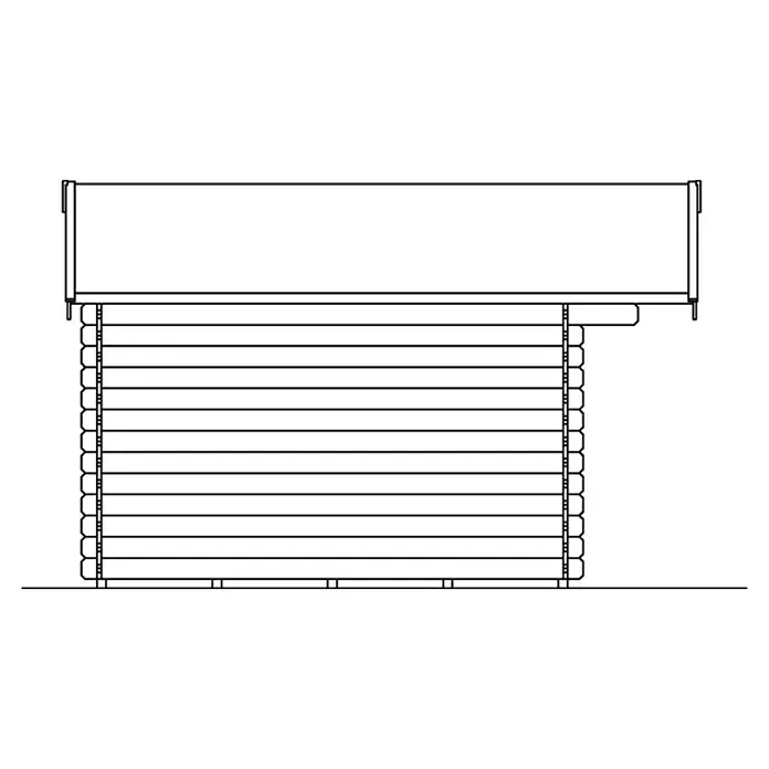 SKAN HOLZ Gartenhaus Malaga 1 - Außenmaß inkl. Dachüberstand (B x T): 380 x 400 cm, Holz, Natur - Ansicht eines Blockhauses mit geraden Linien und einem rechteckigen Aufbau, der Stabilität und klare Struktur betont.