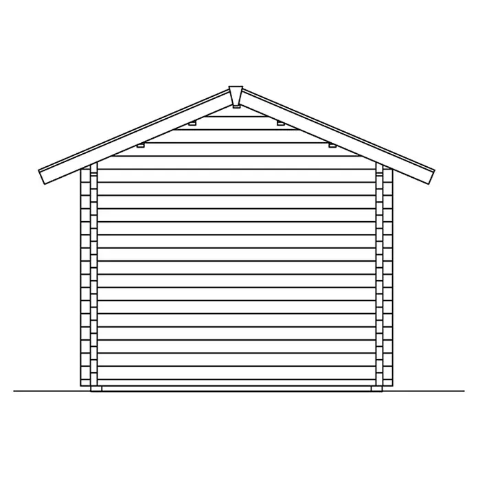 SKAN HOLZ Gartenhaus Montreal 1 - Außenmaß inkl. Dachüberstand (B x T): 500 x 380 cm, Holz, Natur, Dachschalung & Dachlattung - Illustration eines Holzschuppens mit Giebeldach und horizontaler Holzverkleidung. Die Seiten sind mit senkrechten Brettern verstärkt.