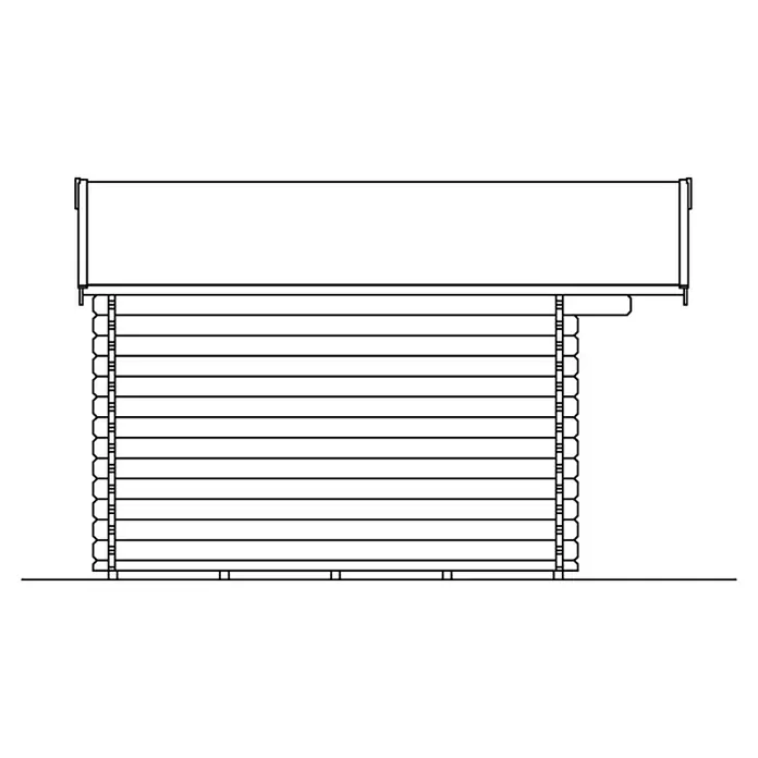 SKAN HOLZ Gartenhaus Narvik 2 - Außenmaß inkl. Dachüberstand (B x T): 340 x 400 cm, Holz, Natur - Detailansicht eines Blockhauses, das die Bauweise und Struktur des Hauses hervorhebt.
