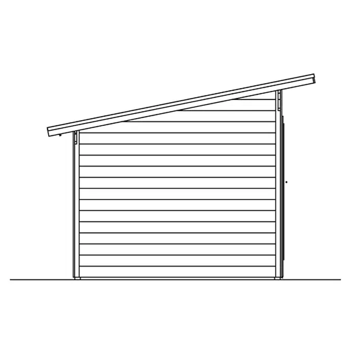 Gartenhaus Ostende - Außenmaß inkl. Dachüberstand (B x T): 390 x 310 cm, Holz, Schwedenrot - Ansicht eines Gartenhauses mit Pultdach und horizontaler Holzverkleidung. Die schlichte Konstruktion ist ideal für kleine Gärten.