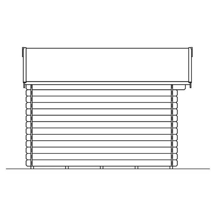 SKAN HOLZ Gartenhaus Palma 3 - Außenmaß inkl. Dachüberstand (B x T): 280 x 355 cm, Holz, Natur - Skizze eines Blockhauses mit horizontalen Holzbalken und einem rechteckigen Dach.