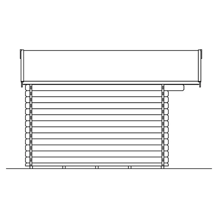 SKAN HOLZ Gartenhaus Stavanger 1 - Außenmaß inkl. Dachüberstand (B x T): 420 x 400 cm, Holz, Natur - Abbildung eines Blockhauses mit präzisen Linien, die die Konstruktionsdetails hervorheben.