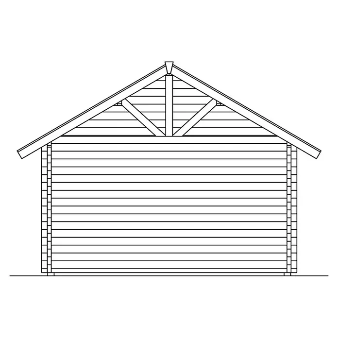 SKAN HOLZ Gartenhaus Toronto 1 - Außenmaß inkl. Dachüberstand (B x T): 500 x 500 cm, Holz, Natur, 17,64 m², 1 Lage Dachschalung - Abbildung eines einfachen Blockhauses mit Giebeldach und horizontaler Holzverkleidung, eine skizzenhafte Darstellung des Gebäudes.