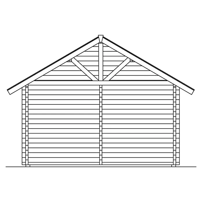 SKAN HOLZ Gartenhaus Toronto 2 - Außenmaß inkl. Dachüberstand (B x T): 500 x 640 cm, Holz, Natur, 23,52 m², Dachschalung & Dachlattung - Illustration einer Blockhütte mit Giebeldach, die die rustikale Bauweise und die einfache architektonische Gestaltung hervorhebt.