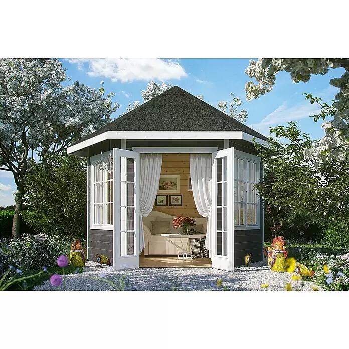 SKAN HOLZ Gartenpavillon Amelo - Holz, Schiefergrau - Stimmungsaufnahme