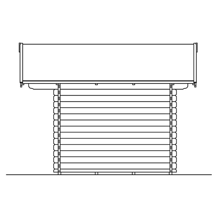SKAN HOLZ Gartenhaus Arosa 1 - Außenmaß inkl. Dachüberstand (B x T): 400 x 380 cm, Holz, Natur - Abbildung eines Blockhauses, das die Detailgenauigkeit und Konstruktion des Gebäudes zeigt. Die Blockbauweise ist deutlich erkennbar.