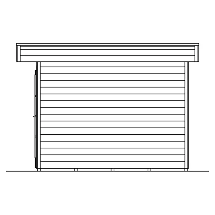 SKAN HOLZ Gartenhaus Breda 1 - Außenmaß inkl. Dachüberstand (B x T): 420 x 360 cm, Holz, Natur - Abbildung einer geschlossenen Rolltorkonstruktion, die Schutz und Sicherheit bietet. Ideal für gewerbliche oder private Räume.
