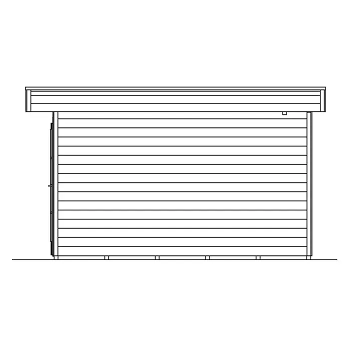 SKAN HOLZ Gartenhaus Breda 2 - Außenmaß inkl. Dachüberstand (B x T): 420 x 440 cm, Holz, Schiefergrau - Abbildung eines Gartenhauses mit horizontaler Holzverkleidung und einem überstehenden Dach, ideal für die Lagerung von Gartengeräten.