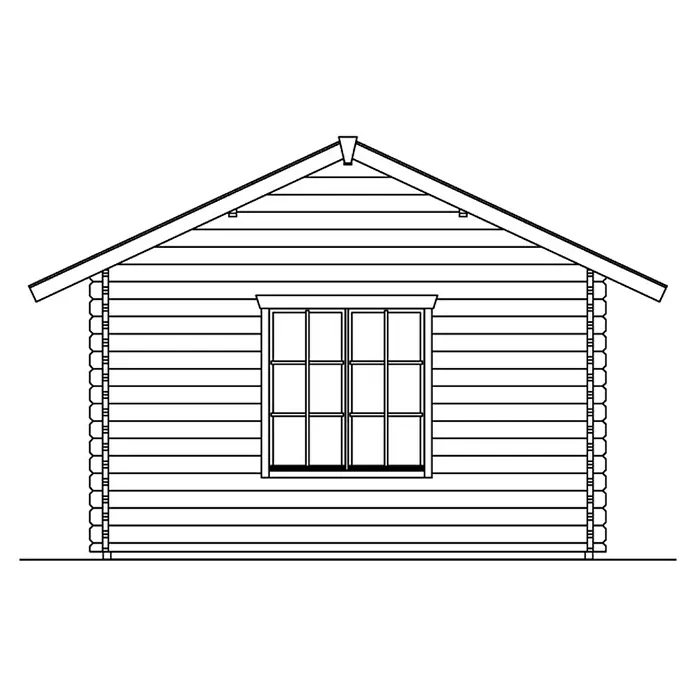 SKAN HOLZ Gartenhaus Esbjerg 1 - Außenmaß inkl. Dachüberstand (B x T): 480 x 620 cm, Holz, Natur - Bild einer Hütte mit einem Fenster. Detailreiche Darstellung einer Blockhütte mit Satteldach und rechteckigem Fenster in der Mitte.