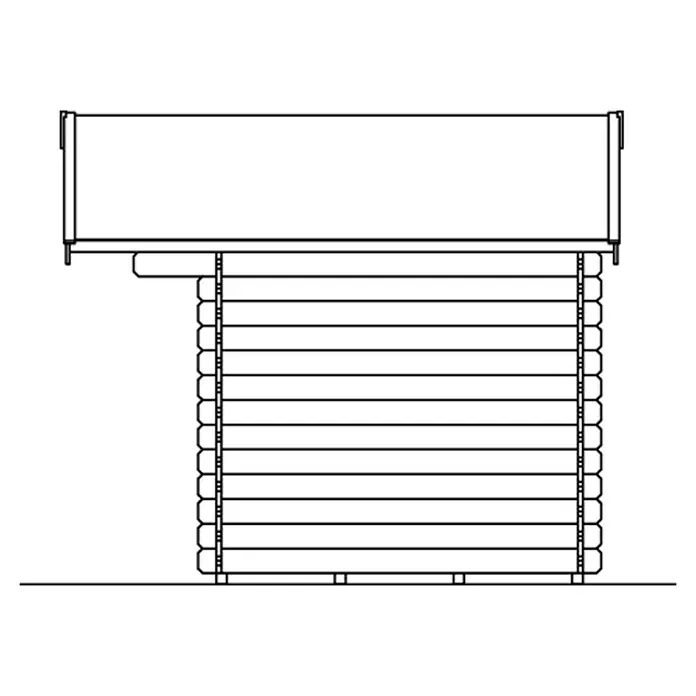 SKAN HOLZ Gartenhaus Faro 1 - Außenmaß inkl. Dachüberstand (B x T): 340 x 300 cm, Holz, Natur - Schemazeichnung eines Blockhauses mit rechteckigem Dach und horizontalen Baumstämmen. Stabiles, nachhaltiges Zuhause im Einklang mit der Natur.