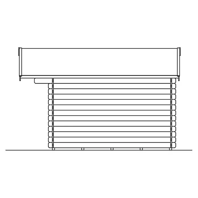 SKAN HOLZ Gartenhaus Faro 3 - Außenmaß inkl. Dachüberstand (B x T): 340 x 400 cm, Holz, Natur - Das Bild zeigt ein Blockhaus mit einem rechteckigen Aufbau und horizontalen Linien, die die einzelnen Baumstämme darstellen. Ein schlichtes Design für ein gemütliches Zuhause.