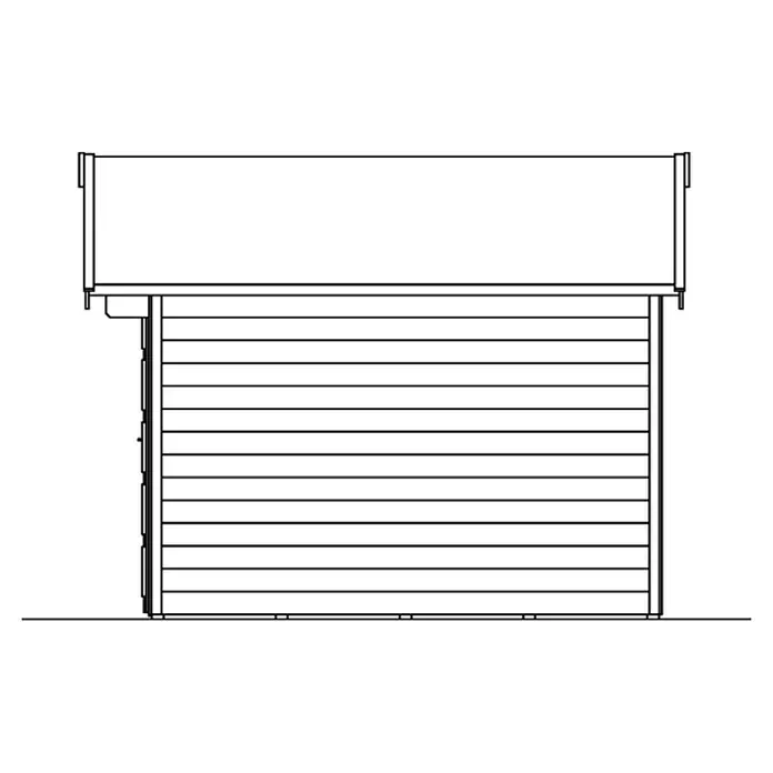 SKAN HOLZ Gartenhaus Hengelo - Außenmaß inkl. Dachüberstand (B x T): 280 x 355 cm, Holz, Schiefergrau - Ansicht eines Gartenhauses mit horizontaler Holzverkleidung und flachem Dach. Robust und wetterfest, ideal für den Garten.