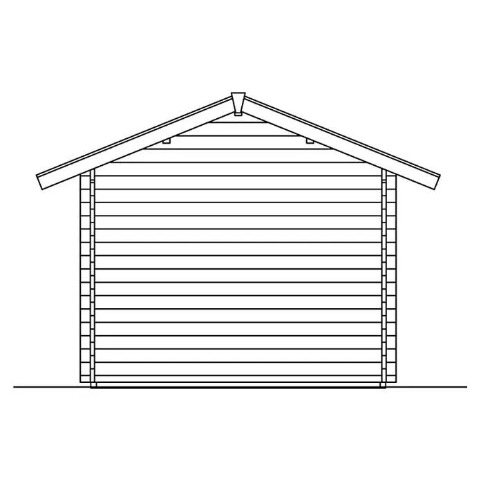 SKAN HOLZ Gartenhaus Lausanne - Außenmaß inkl. Dachüberstand (B x T): 530 x 380 cm, Holz, Natur, Grundfläche: 13,5 m² - Illustration einer Gartenlaube mit Giebeldach, die aus horizontalen Brettern und senkrechten Stützen besteht.
