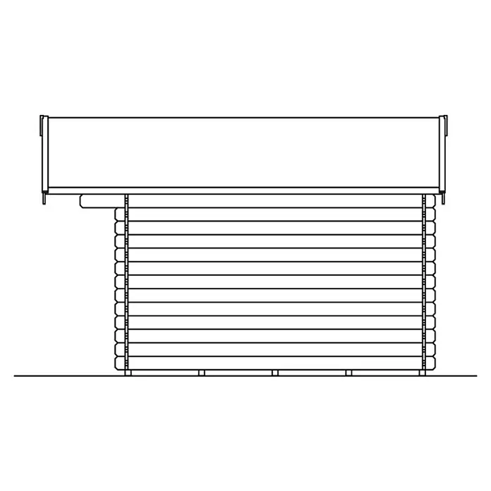 SKAN HOLZ Gartenhaus Malaga 1 - Außenmaß inkl. Dachüberstand (B x T): 380 x 400 cm, Holz, Natur - Illustration einer Blockhütte mit sichtbaren Holzstapeln und einem rechteckigen Dach, die eine robuste Bauweise betont.